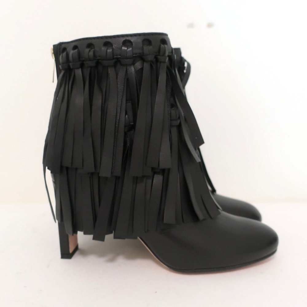 JIMMY CHOO FRINGE BOOTIES MALA BLACK LEATHER